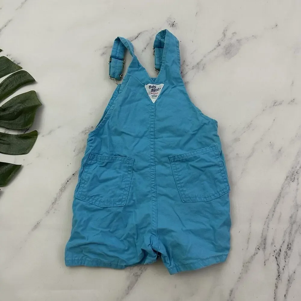 OshKosh B'Gosh Vintage 80s Baby Overalls Size 24 M Blue Turquoise Shorts